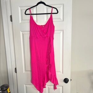 Hot Pink Ruched Silky Dress